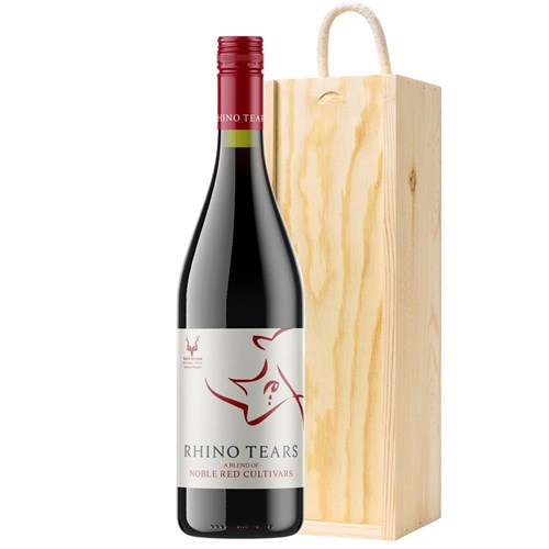 Rhino Tears Noble Read Cultivars 75cl Red Wine in Wooden Sliding lid Gift Box